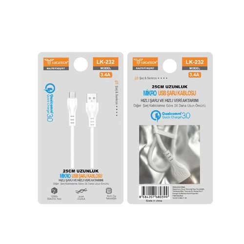 25 CM MİKRO KABLO 3.4A