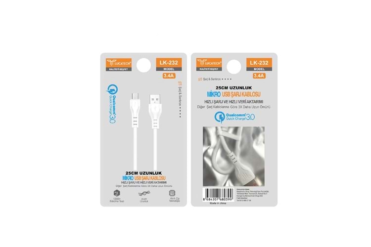 25 CM MİKRO KABLO 3.4A